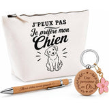 Coffret Cadeau J’peux pas je préfère mon Chien – Trousse, stylo bambou et porte-clés