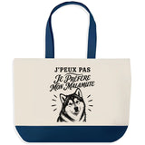 Grand Sac Cabas Fond Bleu J’peux pas je préfère mon Malamute