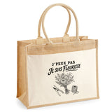 Sac Cabas Jute avec Poche J’peux pas je suis Fleuriste