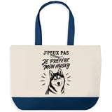 Grand Sac Cabas Fond Bleu J’peux pas je préfère mon Husky