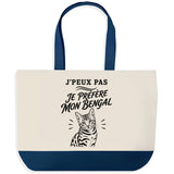 Grand Sac Cabas Fond Bleu J’peux pas je préfère mon Bengal