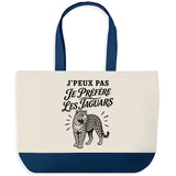Grand Sac Cabas Fond Bleu J’peux pas je préfère les Jaguars