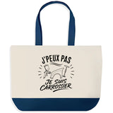 Grand Sac Cabas Fond Bleu J’peux pas je suis Carrossier