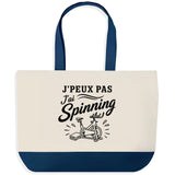 Grand Sac Cabas Fond Bleu J’peux pas j’ai Spinning