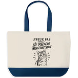 Grand Sac Cabas Fond Bleu J’peux pas je préfère mon Chat roux