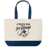 Grand Sac Cabas Fond Bleu J’peux pas j’ai Tatouage