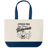 Grand Sac Cabas Fond Bleu J’peux pas j’ai Taekwondo