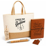 Coffret Cadeau J’peux pas j’ai Guitare – guitare électrique – Sac jute, carnet, stylo, porte-clés et marque-page