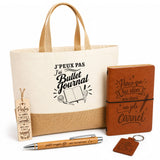 Coffret Cadeau J’peux pas j’ai Bullet Journal – Sac jute, carnet, stylo, porte-clés et marque-page