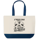 Grand Sac Cabas Fond Bleu J’peux pas je préfère les Abeilles