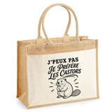 Sac Cabas Jute avec Poche J’peux pas je préfère les Castors