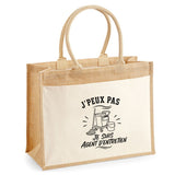 Sac Cabas Jute avec Poche J’peux pas je suis Agent d’entretien