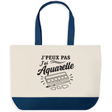 Grand Sac Cabas Fond Bleu J’peux pas j’ai Aquarelle