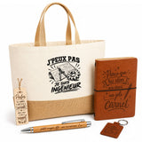 Coffret Cadeau J’peux pas je suis Ingénieur – Sac jute, carnet, stylo, porte-clés et marque-page