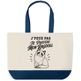 Grand Sac Cabas Fond Bleu J’peux pas je préfère mon Ragdoll