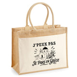 Sac Cabas Jute avec Poche J’peux pas je pars en Grèce