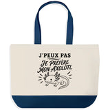 Grand Sac Cabas Fond Bleu J’peux pas je préfère mon Axolotl