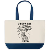Grand Sac Cabas Fond Bleu J’peux pas je préfère les Lynx