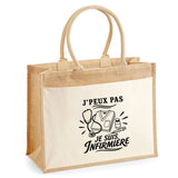 Sac Cabas Jute avec Poche J’peux pas je suis Infirmière