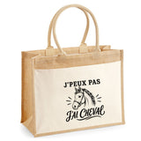 Sac Cabas Jute avec Poche J’peux pas j’ai Cheval