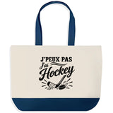 Grand Sac Cabas Fond Bleu J’peux pas j’ai Hockey