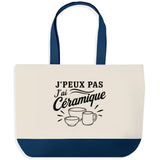 Grand Sac Cabas Fond Bleu J’peux pas j’ai Céramique