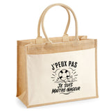 Sac Cabas Jute avec Poche J’peux pas je suis Maître-nageur