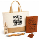 Coffret Cadeau J’peux pas je suis Pilote – Sac jute, carnet, stylo, porte-clés et marque-page