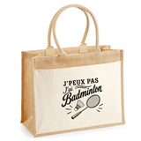 Sac Cabas Jute avec Poche J’peux pas j’ai Badminton