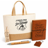 Coffret Cadeau J’peux pas j’ai Tatouage – Sac jute, carnet, stylo, porte-clés et marque-page