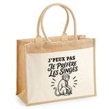 Sac Cabas Jute avec Poche J’peux pas je préfère les Singes