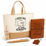 Coffret Cadeau J’peux pas je suis Plaquiste – Sac jute, carnet, stylo, porte-clés et marque-page