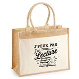 Sac Cabas Jute avec Poche J’peux pas j’ai Lecture