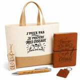 Coffret Cadeau J’peux pas je préfère mes Oiseaux – Sac jute, carnet, stylo, porte-clés et marque-page