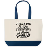 Grand Sac Cabas Fond Bleu J’peux pas je préfère les Poulpes