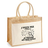 Sac Cabas Jute avec Poche J’peux pas je préfère mes Cartes postales