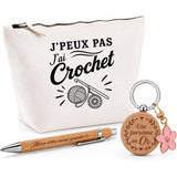 Coffret Cadeau J’peux pas j’ai Crochet – Trousse, stylo bambou et porte-clés