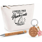 Coffret Cadeau J’peux pas j’ai Planche à voile – Trousse, stylo bambou et porte-clés
