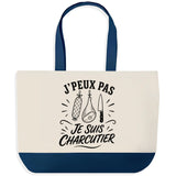 Grand Sac Cabas Fond Bleu J’peux pas je suis Charcutier