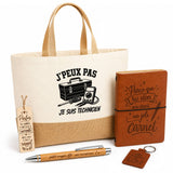 Coffret Cadeau J’peux pas je suis Technicien – Sac jute, carnet, stylo, porte-clés et marque-page