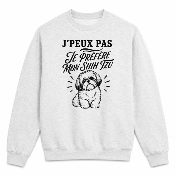 Sweat Gris Chiné J’peux pas je préfère mon Shih Tzu