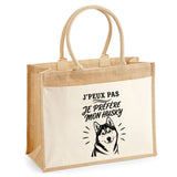 Sac Cabas Jute avec Poche J’peux pas je préfère mon Husky