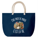 Grand Sac Cabas Bleu Marine Être prof de maths c'est la vie