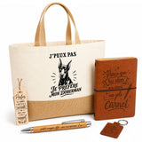 Coffret Cadeau J’peux pas je préfère mon Doberman – Sac jute, carnet, stylo, porte-clés et marque-page