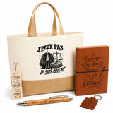 Coffret Cadeau J’peux pas je suis Avocat – Sac jute, carnet, stylo, porte-clés et marque-page