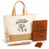 Coffret Cadeau J’peux pas je suis Fleuriste – Sac jute, carnet, stylo, porte-clés et marque-page