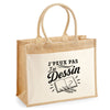 Sac Cabas Jute avec Poche J’peux pas j’ai Dessin