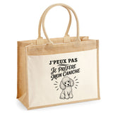 Sac Cabas Jute avec Poche J’peux pas je préfère mon Caniche