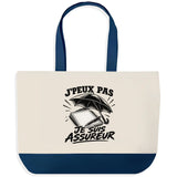 Grand Sac Cabas Fond Bleu J’peux pas je suis Assureur