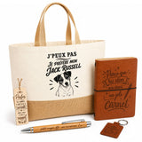 Coffret Cadeau J’peux pas je préfère mon Jack Russell – Sac jute, carnet, stylo, porte-clés et marque-page